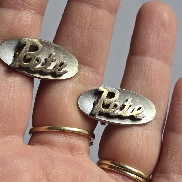 Vintage Pete cuff links name jewelry Peter gold silver tone cufflinks - Picture 7 of 10